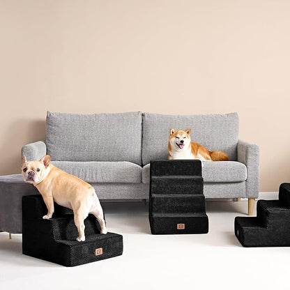 EHEYCIGA Dog Stairs for Bed 18”H, 4-Step Dog Steps for High Bed, Pet Steps for Small Dogs and Cats, Non-Slip Balanced Dog Indoor Ramp, Black