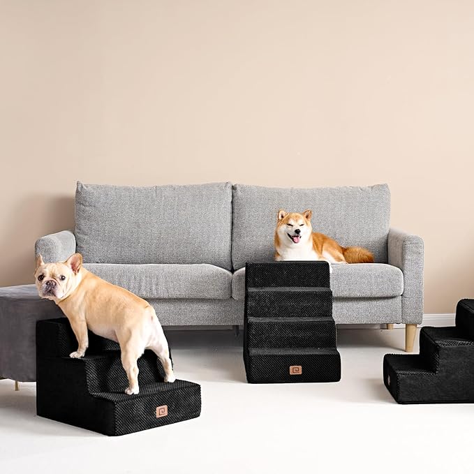 EHEYCIGA Dog Stairs for Bed 18”H, 4-Step Dog Steps for High Bed, Pet Steps for Small Dogs and Cats, Non-Slip Balanced Dog Indoor Ramp, Black