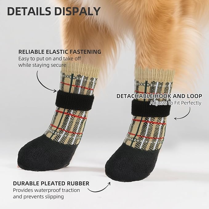 PUPTECK Dog Shoes for Hot Pavement Small Medium Large Size Dogs, Booties and Paw Protectors for Hardwood Floors, Grippy Socks to Prevent Licking Rubber Rain Hiking Boots for Senior Anti Slip