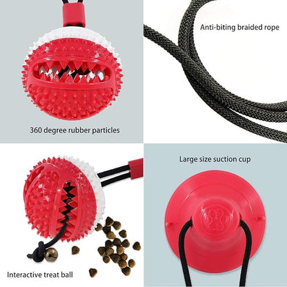 Dog Toys, Dog Chew Toys for Aggressive chewers,Dog Rope Toys with Suction Cup for Puppy Dogs,Dog Training Treats Teething Toys for Boredom, Small Dog Puzzle Toy Treat Food Dispensing Ball Toys (red)