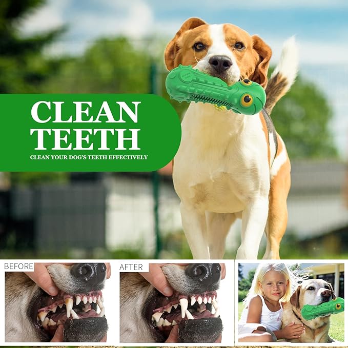 Dog Squeaky Toys for Aggressive Chewers, Dog Chew Toys for Large Medium Breed Dog, Dog Toys, Tough Durable Dogs Toys with Natural Rubber (Green)