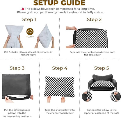 BurgeonNest Cat Couch Bed & Dog Sofa Bed for Small Dogs & Cats up to 15lbs, Double Layer Cushion Extra Comfort, Leather & Plush Material Scatch-Resistant, Waterproof, Black