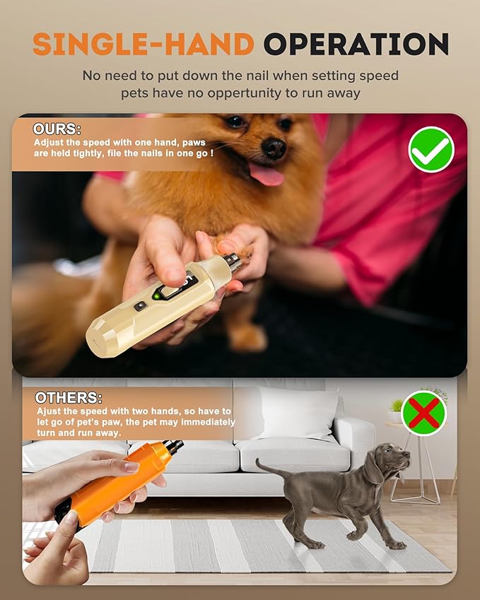 YABIFE 7-Speed Dog Nail Trimmers, Professional Dog Nail Grinder with Light - Heavy Duty Pet Nail Grinder for Dogs/Cats/Birds/Small Animals - Whisper Quiet, Single Hand Operation