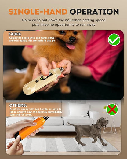 YABIFE 7-Speed Dog Nail Trimmers, Professional Dog Nail Grinder with Light - Heavy Duty Pet Nail Grinder for Dogs/Cats/Birds/Small Animals - Whisper Quiet, Single Hand Operation