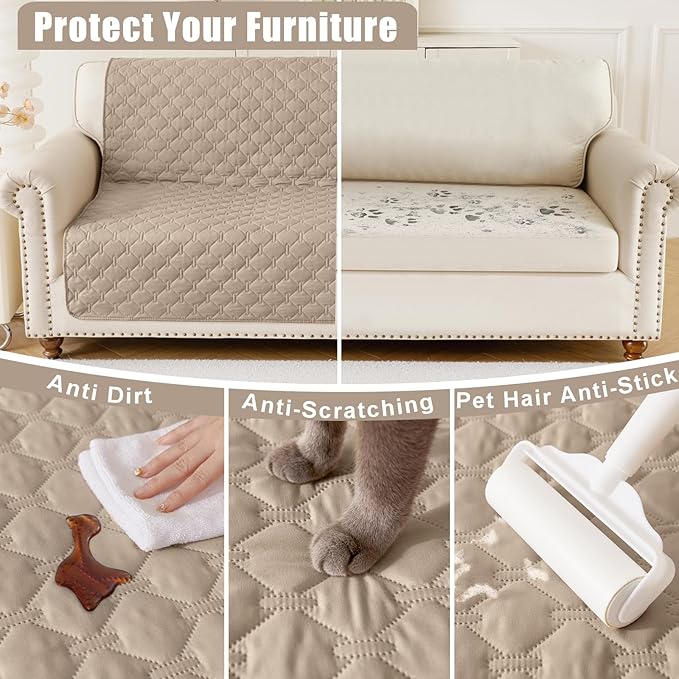 Smiry Waterproof Dog Blanket, Soft Dog Bed Cover Pet Blanket, Reversible Couch Cover for Dogs Washable, Pet Couch Covers for Sofa Furniture Protector for Puppy Cat (68x82 Inch, Taupe/Beige)