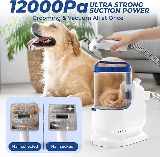 Dog Grooming Kit with Vacuum Clippers: Dog Vacuum for Shedding Grooming with Pet Hair Trimmer - 3L Pet Grooming Vacuum for Dogs Low Noise