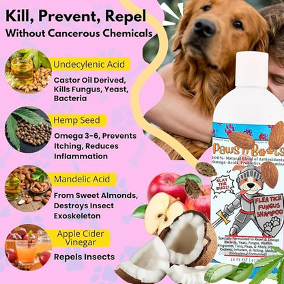Pet Flea & Tick Treatment Shampoo, Coat Armor - 100% Organic, All-Natural & Non-Toxic to Pets. Fast Relief for Dry, Itchy, Sensitive Skin. Tearless, Odor Controlling, Lavender, Made in USA 16oz