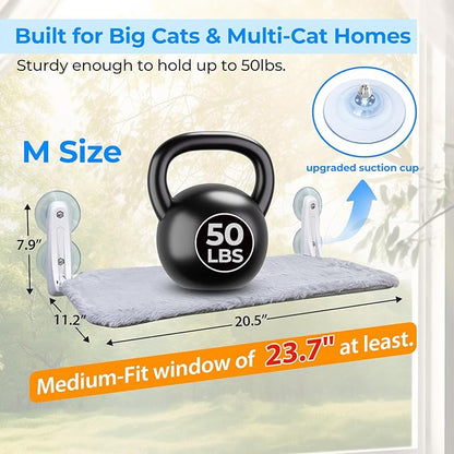 L&W BROS. 2-Pack Cat Window Perch for Indoor Use, Foldable Hammock with 4 Upgraded Suction Cups, Easy Assembly, Supports Large & Heavy Pets (M 2Pc)