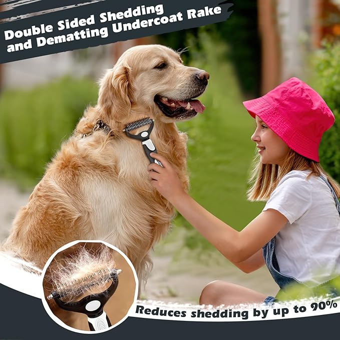 3PCS Dog Brush I Dog Brush for Shedding I Deshedding Dog Brush I Dog Bath Brush I Slicker Brush For Dogs I Dog Comb I Premium Pet Supplies (White Black)