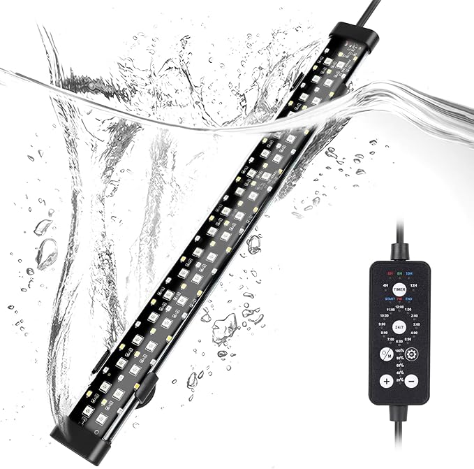 hygger Submersible LED Aquarium Light, 14W 15in 24/7 Mode Fish Tank Light with 5 Rows Beads, with Timer 9 Colors and Adjustable Brightness, Full Spectrum IP68 Waterproof Light for Fish Tank 16-27 inch
