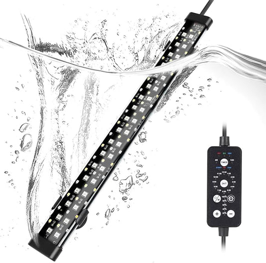 hygger Submersible LED Aquarium Light, 14W 15in 24/7 Mode Fish Tank Light with 5 Rows Beads, with Timer 9 Colors and Adjustable Brightness, Full Spectrum IP68 Waterproof Light for Fish Tank 16-27 inch