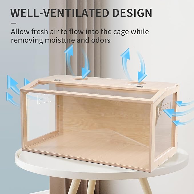 31.5 inch Wooden Hamster Cage, Large Habitat, Openable Top, Transparent Acrylic for Interior View, Ventilated, Easy to Clean, for Syrian Hamster, Dwarf Hamster, Gerbil, Other Small Pet Animals