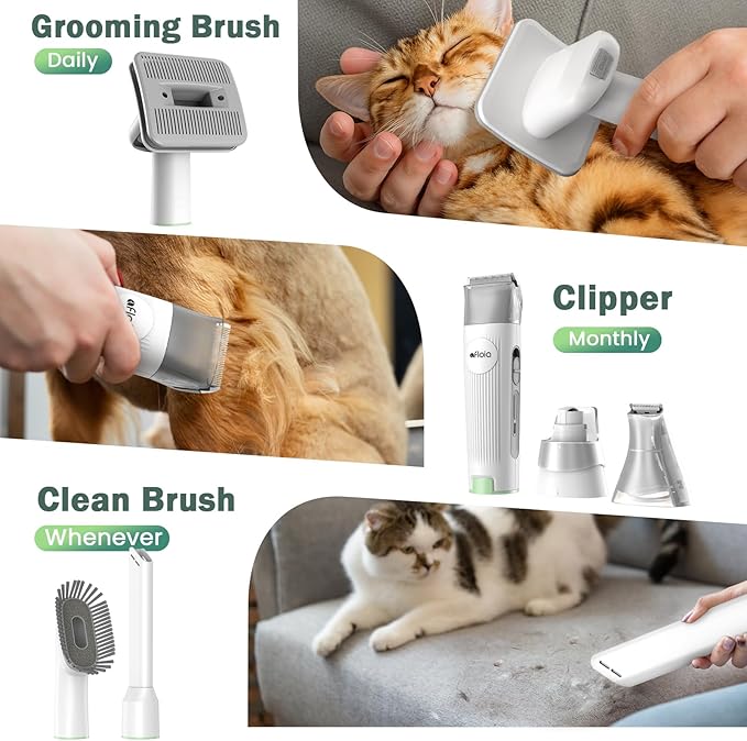 Afloia 6-in-1 Dog Grooming Kit, Pet Grooming Vacuum for Shedding, Dog Hair Vacuum with Clipper Nail Trimmer Grinder, Pet Brush Groomer at Home, Low Noise Cats Hair Remover, 1.5L Dust Cup, Green