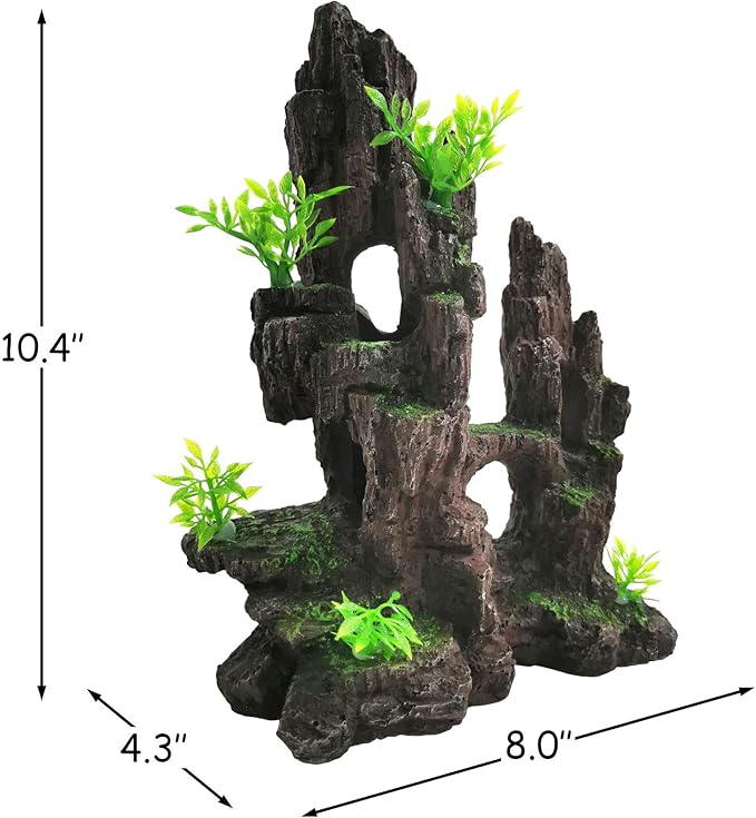 kathson Aquarium Mountain View Stone Resin Fish Tank Decoration Betta Hideout Caves Rockery Landscape Tree Rock Hiding Cave Decor for Small Fish Shrimp Play Ornament