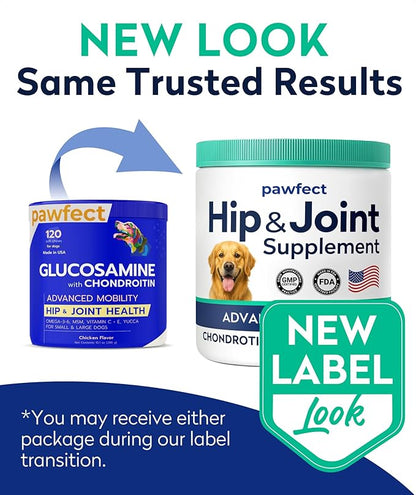 PAWFECTCHEW Advanced Hip & Joint Glucosamine Supplement for Dogs - Treats for Picky Eaters w/Chondroitin, MSM, Omega-3 - Joint Pain Relief - Chicken Liver - 180 Ct - Made in USA
