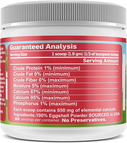Calcium for Dogs and Cats - Fine Eggshell Powder - Strong Hip & Joint Supplement for Dogs and Cats- Dietary Supplement - No Additives - Pet's Friend Eggshellent Calcium 6oz