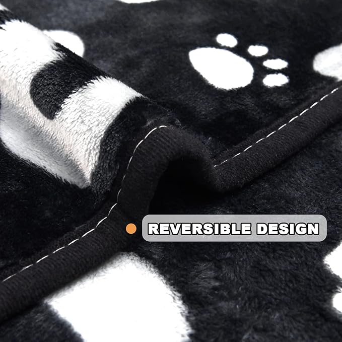 Dog Blanket, Soft Fleece Dog Blankets for Extra Large Dogs, Fluffy Flannel Pet Cat Puppy Blanket Mat Cover for Bed Couch, Cute Paw Print Throw Blanket for Dogs, Black 80"X60"