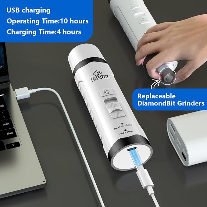 VIWIK Dog Nail Grinder with Dog Nail Trimmers, Dog Nail Clippers Kit for Large Medium Small Dogs & Cats, Quiet Electric 2-Speed USB Rechargeable Pet Nail Grinder with Light, Gifts for Dog Lovers