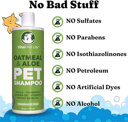 Dog Shampoo with Oatmeal, Aloe Vera, Chamomile, Jojoba Oil, Vitamin E - Natural Ingredients, Helps Allergies Dry Coats & Itchy Sensitive Skin, No Parabens or Artificial Dyes, 16 oz