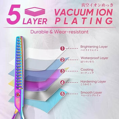 7" Chunker Shears Dog Grooming Rainbow, Thinner Blender Shears for Medium and Big Pets, Japanese Stainless Steel 440C Fur Trimming Scissors for Novice and Professional Groomers