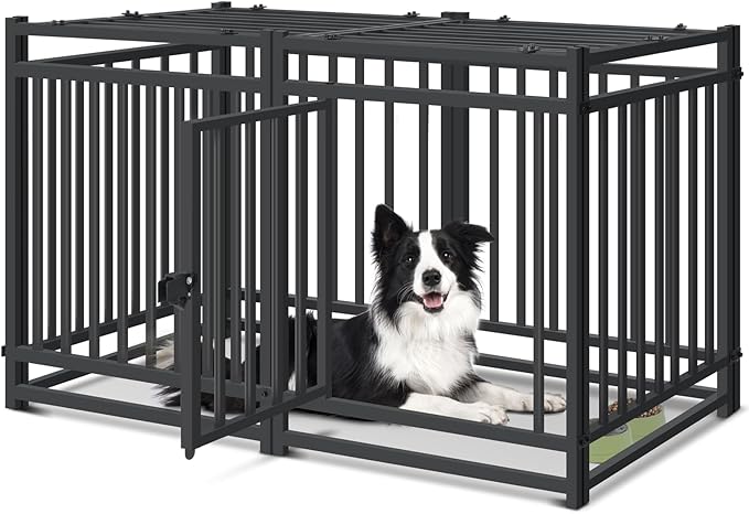 40 inch Large Dog Crate Indoor,Steel Tube Heavy Duty Dog Crate,Dog Playpen with Top,Dog Cage Kennel Indoor Outdoor,Upgraded Door Lock/Oval Tube Insertion Welded/Panel Connection Methods
