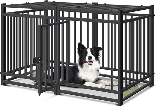 40 inch Large Dog Crate Indoor,Steel Tube Heavy Duty Dog Crate,Dog Playpen with Top,Dog Cage Kennel Indoor Outdoor,Upgraded Door Lock/Oval Tube Insertion Welded/Panel Connection Methods