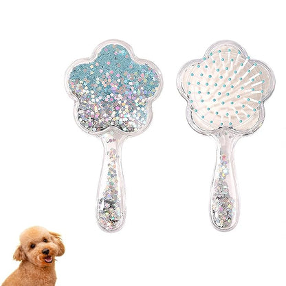 Soft Dog Brush for Small Dogs | Gentle Puppy Brush for Yorkies, Shih Tzus, Maltipoos & Maltese | Pet Hair Removal with Soft Bristles | Dog Brush for Shedding (Glitter Blue)