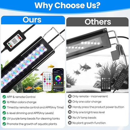 Full Spectrum Aquarium Light：Fish Tank Light with APP & Remote Control for Live Fishes Aquatic Pet Lovers - Timer Fish Tank Lights for 18-24 Inch Freshwater Saltwater Aquarium
