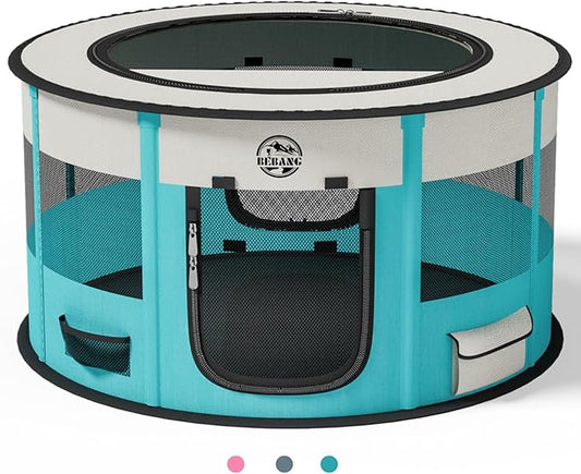 Dog Playpen Puppy Play Pen Indoors Pet Crate Small Dog Cage Portable Foldable Cat Kennel for Kitten Hamster Rabbit Bunny Guinea Pig with Collapsible Food Bowl Carrying Case