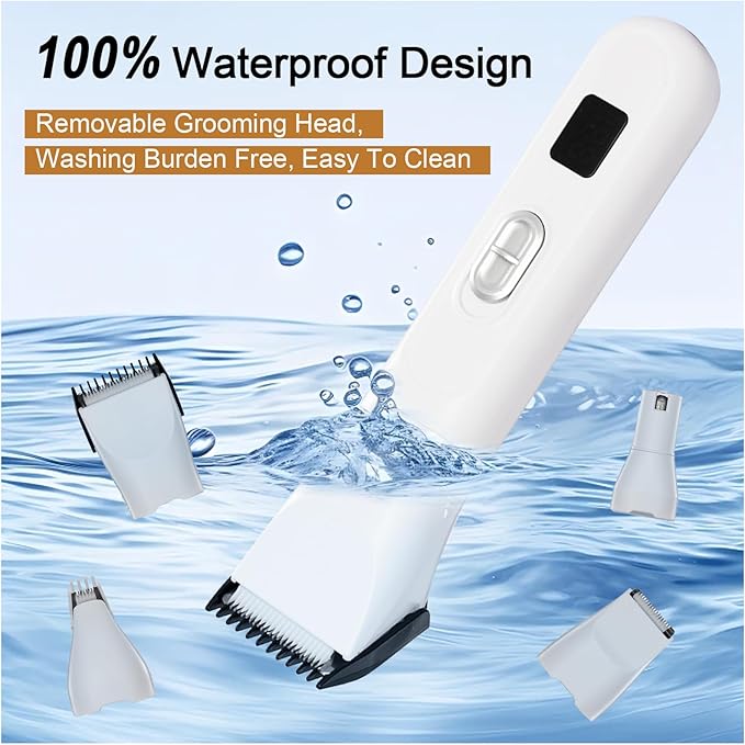 Dog Grooming Kit Hair Clipper, 4 in 1 Pet Dog Clippers for Grooming Hair Shaver with Nail Grinder Dog Paw Trimmer, Cordless Quiet Electric Trimmer for Dogs Cats Pets