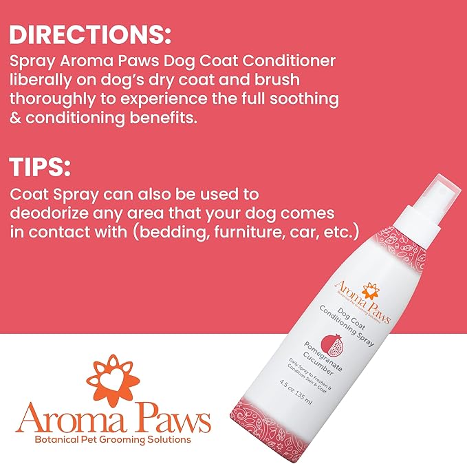 Scented Dog Coat Spray  Cleansing, Conditioning, Moisturizing  Toxin Free, Healthy Ingredients  Aromatic Grooming Puppy Spray  Loosens Knots, Tangles  4.5 Oz., Pomegranate Cucumber