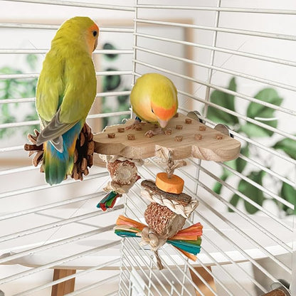 Parrot Toys, Parrot Wooden Bird Toys, Long Tailed Parrot Toys with Pure Natural Corn Sticks, Small and Medium-Sized Parrot Toys with Pure Natural Pine Cones, Fun Bird Cage Accessories