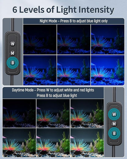 Pawfly 11 W Terrarium Reptile LED Light for 12" to 18" Terrarium Extendable Reptile Tank Light with Full Spectrum Brilliant White Blue Red Lights with Day & Night Modes and Adjustable Brightness