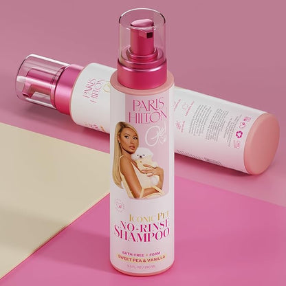 Paris Hilton Pet Iconic Sweet Pea & Vanilla Scent No-Rinse Dog Shampoo, Waterless Dog Wash, Hypoallergenic, 280ml  Quick Clean for Dogs, Easy Grooming, No Rinse Needed