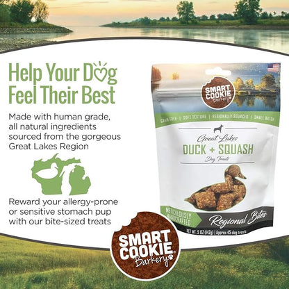 Smart Cookie All Natural Dog Treats - Duck & Squash - Training Treats for Dogs & Puppies with Allergies, Sensitive Stomachs - Soft Dog Treats, Chewy, Grain Free, Made in USA - 5oz, Pack of 3