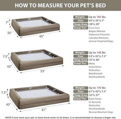 WNPETHOME Washable Dog Beds Large Sized Dog, XXXXL Dog Bed, Orthopedic Dog Sofa Bed with Removable & Waterproof Cover, Extra Large Dog Bed with Bolster Sides for Sleeping, Giant Dog Bed with Sides