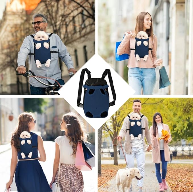 FEimaX Dog Carrier Backpack Pet Legs Out Front Cat Travel Bag, Adjustable Puppy Backpacks Carriers Hands-Free for Small Medium Dogs Cats Hiking Traveling Camping Daily Walking (X-Large, Navy)