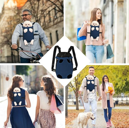 FEimaX Dog Carrier Backpack Pet Legs Out Front Cat Travel Bag, Adjustable Puppy Backpacks Carriers Hands-Free for Small Medium Dogs Cats Hiking Traveling Camping Daily Walking (Medium, Navy)