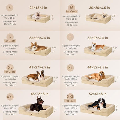 EHEYCIGA Orthopedic Dog Bed for Medium Dogs, Waterproof Memory Foam Medium Dog Beds with Sides, Non-Slip Bottom and Egg-Crate Foam Medium Dog Couch Bed with Washable Removable Cover, Greige
