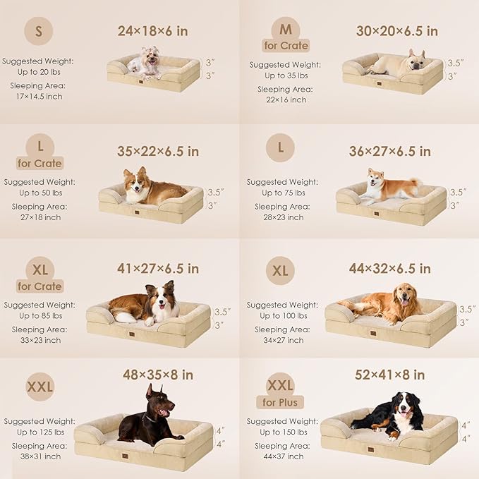 EHEYCIGA Orthopedic Dog Beds for Extra Large Dogs, Waterproof Memory Foam XXL Dog Bed with Sides, Non-Slip Bottom and Egg-Crate Foam Big Dog Couch Bed with Washable Removable Cover, Greige