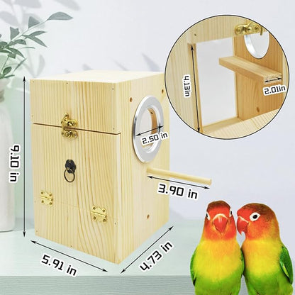 Vertical Parakeet Nesting Box,Transparent Bird Nesting Box Natural Wood Parakeet House for Cage Clear Acrylic Budgie Breeding Nest for Lovebird,Cockatiel,Parrot,Budgie,Conure,Finch