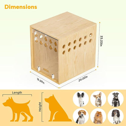Dog Crate Furniture, SAUCE ZHAN Dog Kennel with Cushion for Small/Medium Dogs, End Side Table Wooden Crate for Pets Indoor, Wood Color