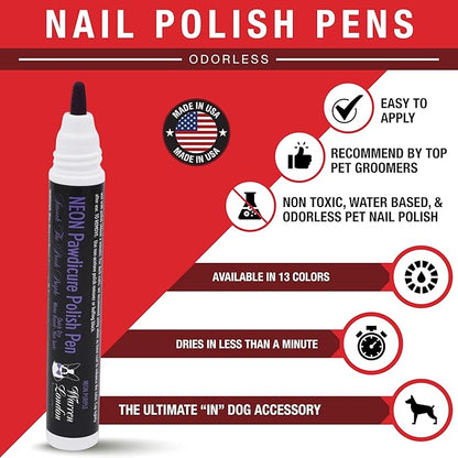Warren London Pawdicure Dog Nail Polish Pens | Made in USA | Quick Dry, Low Odor, Non-Toxic Dog Accessories | Ideal for Dog Birthday, Dog Costume | 13 Colors | Neon Purple