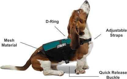 Dogline MaxAire Vest Emotional Support Removable Patch Adjustable Harness Reflective for Puppies Small Medium and Large Dogs 22 by 29 Inch Girth Teal