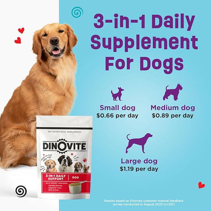 Dinovite Probiotic Supplement for Dogs - Omega 3 - Hot Spot Relief - Skin & Coat Supplement - 30 Day Supply (30 Day Supply, Large Dogs (45+ lbs))