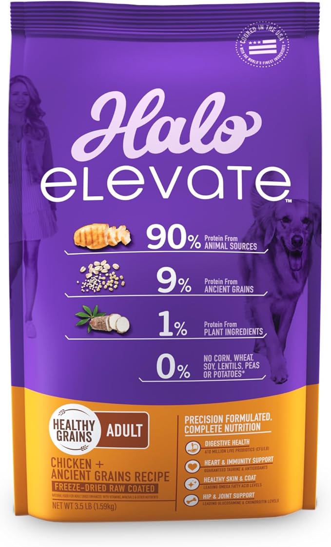 HALO Elevate Dry Dog Food, Healthy Grains Chicken Recipe, 3.5lb