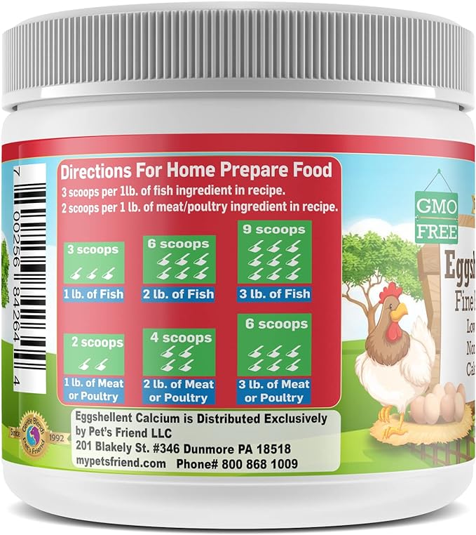 Calcium for Dogs and Cats - Fine Eggshell Powder - Strong Hip & Joint Supplement for Dogs and Cats- Dietary Supplement - No Additives - Pet's Friend Eggshellent Calcium 6oz