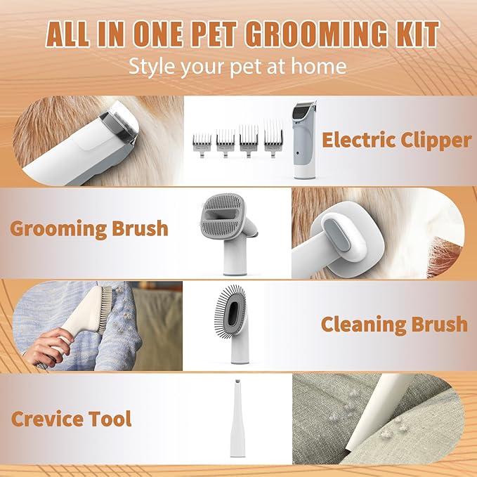 Dog Grooming Vacuum, Pet Grooming Kit with Dog Clippers, 2.5L Dust Cup 11000Pa Dogs Vacuum for Shedding Grooming, 5 Grooming Tools Home Cleaning in 1, Low Noise Pet Grooming Vacuum for Dogs, PG50