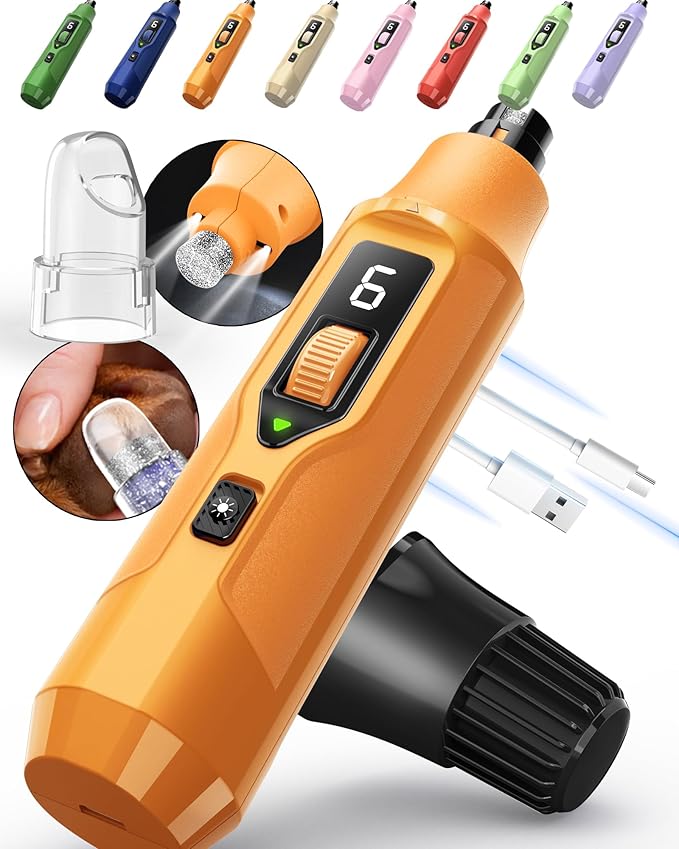 YABIFE 7-Speed Dog Nail Trimmers, Professional Dog Nail Grinder with Light - Heavy Duty Pet Nail Grinder for Dogs/Cats/Birds/Small Animals - Whisper Quiet, Single Hand Operation