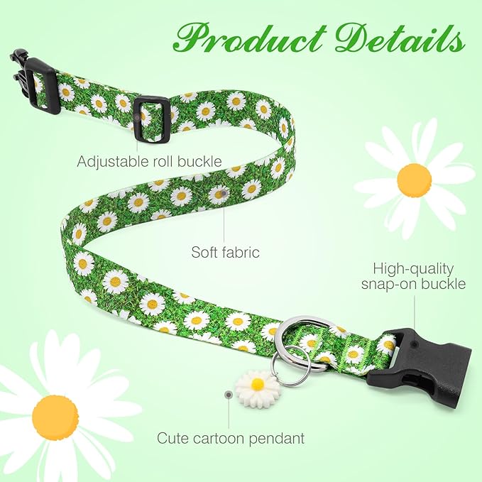 BiPawTi Green Dog Collars for Large Dog - St. Patrick's Day Dog Collars for Girls Dog, Cute Flower Spring Dog Collar with Daisies Charms, Gift for Female Male Boys Girls Dogs (L, Green)